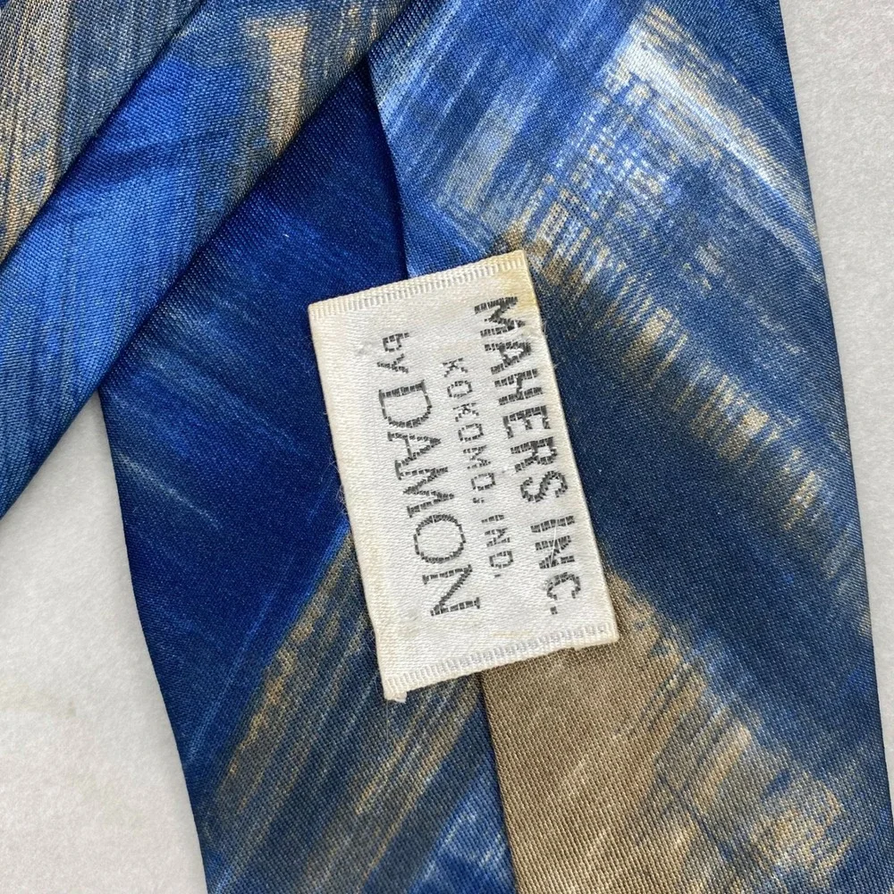 VTG Damon Necktie Mens Blue‎ Italian Silk Abstract Brushstroke Artsy 52x3